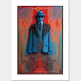 Stylish Blue Man: Suited Up with Striped Elegance Posters and Art